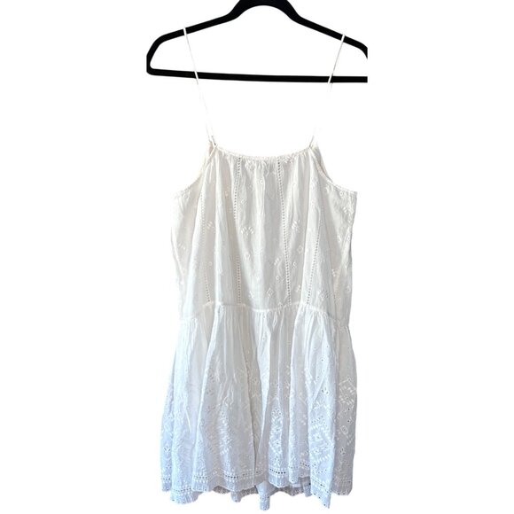Unsubscribed White Eyelet Drop Waist Sundress Spaghetti Strap Cotton Dress Med - Picture 11 of 16